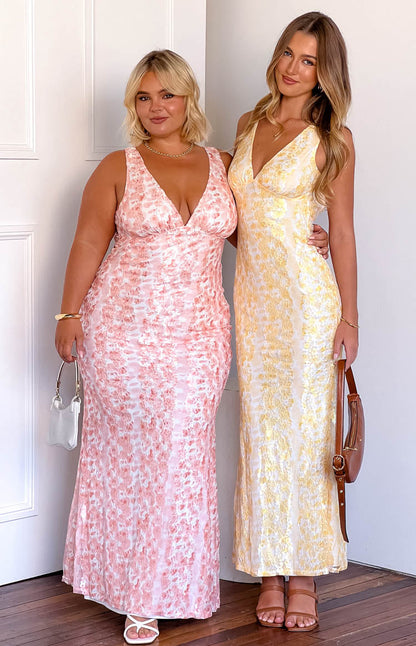 Farida Peach Lace Maxi Dress