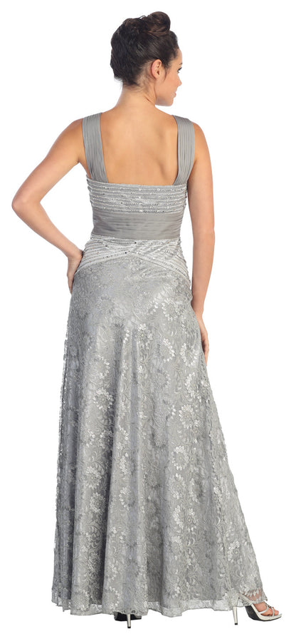 Long Formal Daisy Pattern Lace Prom Dress