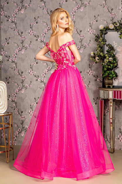 Long Formal 3D Flower A line Prom Dress