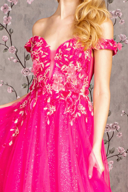 Long Formal 3D Flower A line Prom Dress