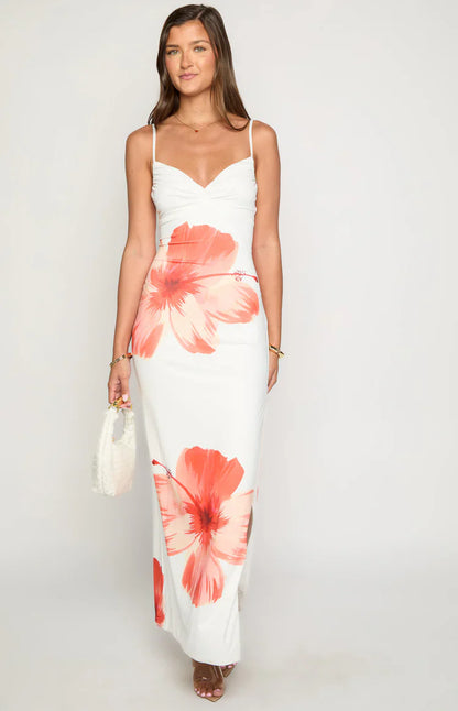 Honey White Floral Jersey Maxi Dress