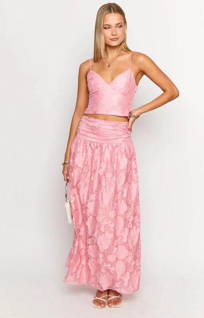 Jewel Pink Floral Maxi Skirt