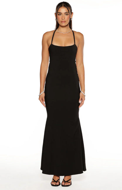 Kelcey Black Sequin Detail Formal Maxi Dress