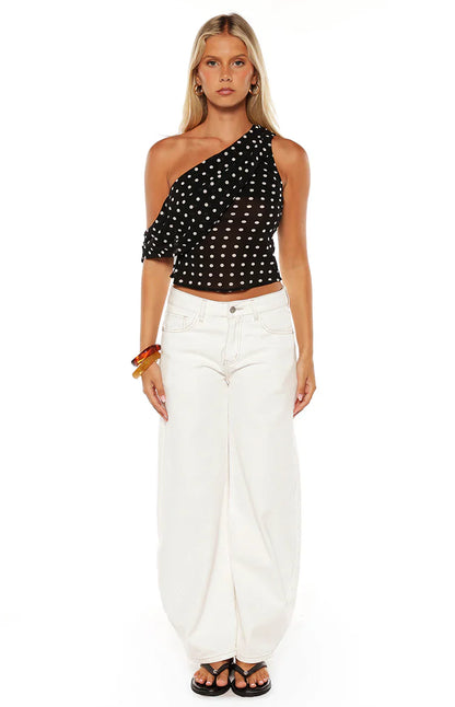 Khamie Black Polka Dot Off Shoulder Top