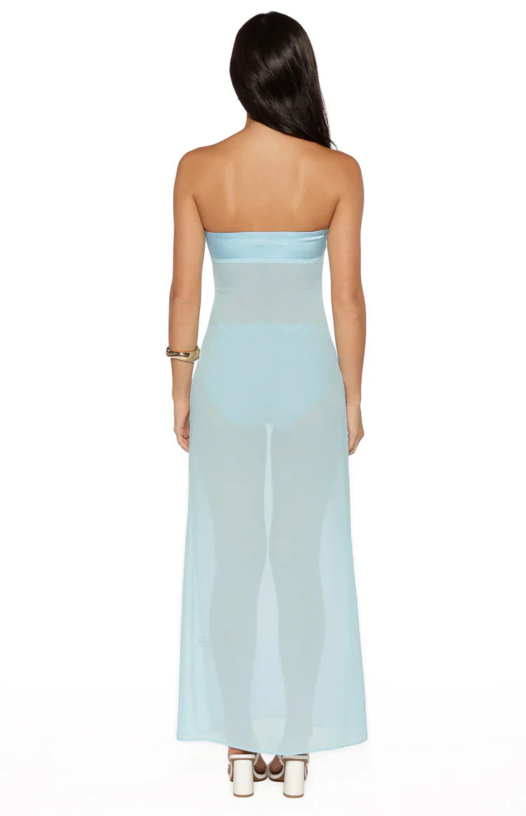 Lidia Blue Wrap Front Maxi Dress