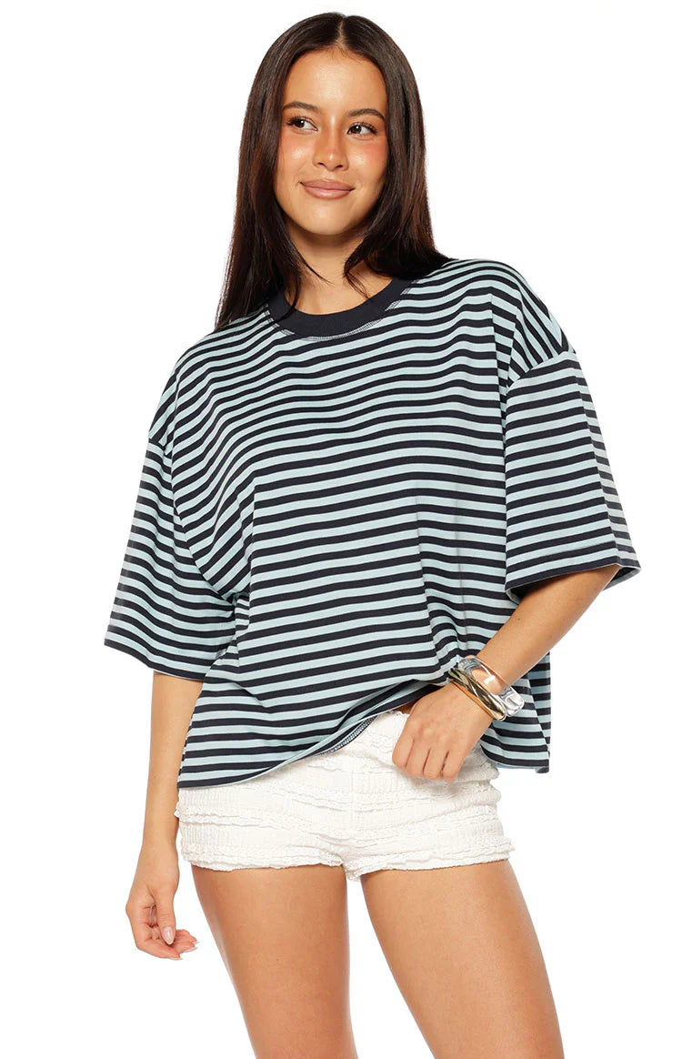Lioness Bloom Short Sleeve Top Navy Sea Stripe