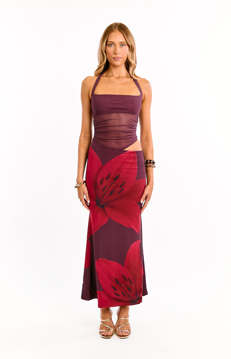 Lucinda Purple Floral Cut Out Maxi Dress