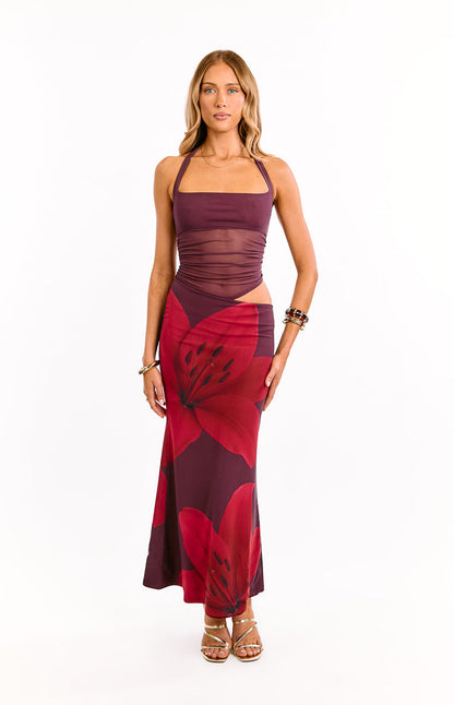 Lucinda Purple Floral Cut Out Maxi Dress