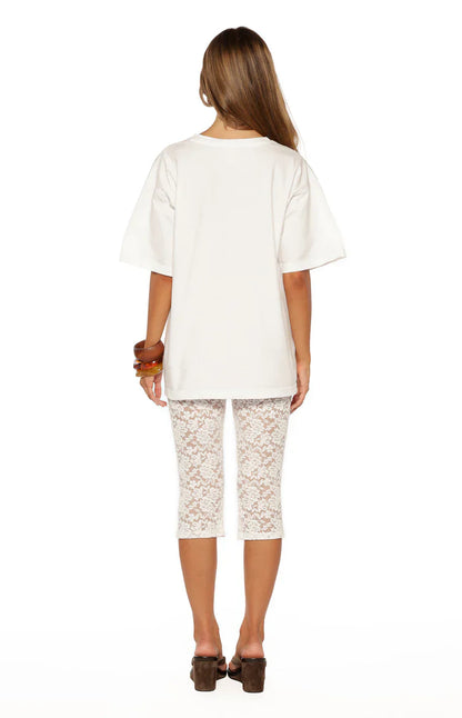 Lydia White Lace Mid Rise Capri Pants