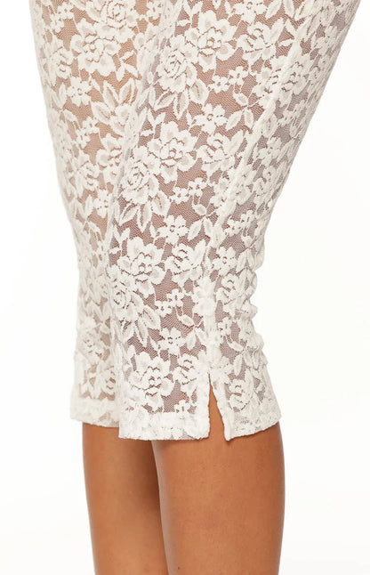 Lydia White Lace Mid Rise Capri Pants