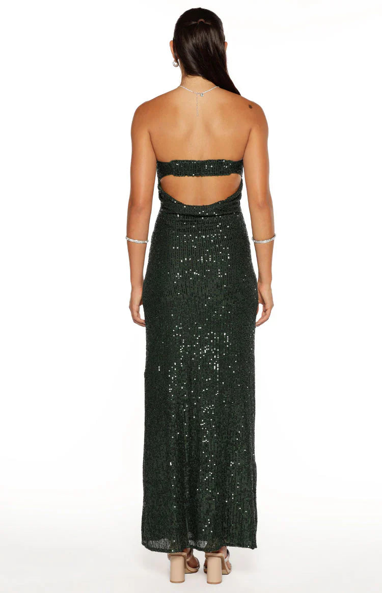 Maiah Emerald Green Sequin Maxi Dress