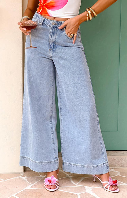 Khali Light Wash Denim Wide Leg Jeans