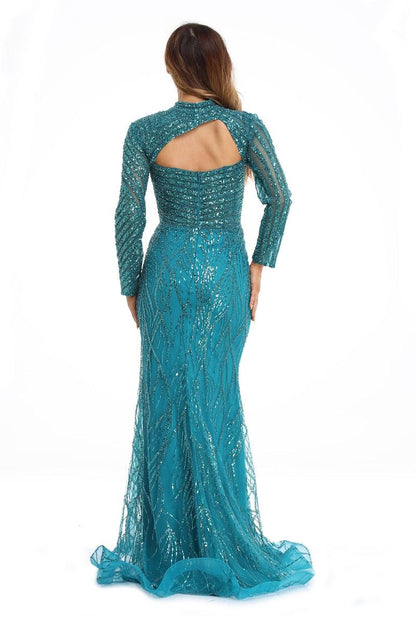 High Couture NR2247 Long Sleeve Formal Beaded Prom Gown