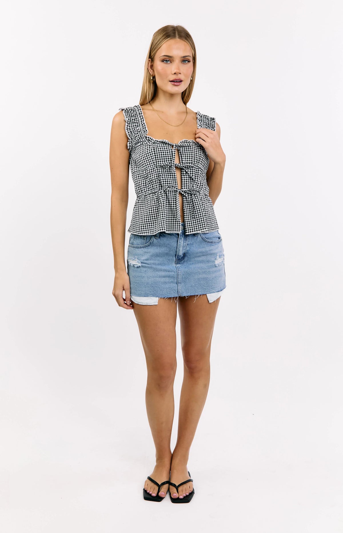 Neevie Black Gingham Tie Top