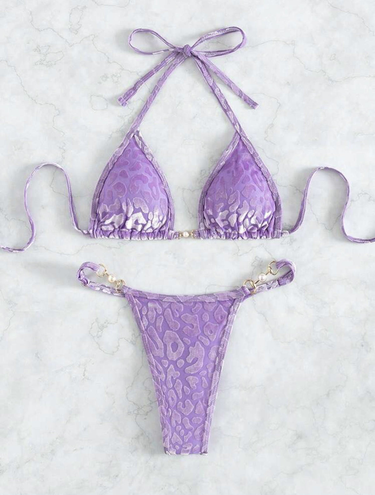 Pearl Trim Bikini Set