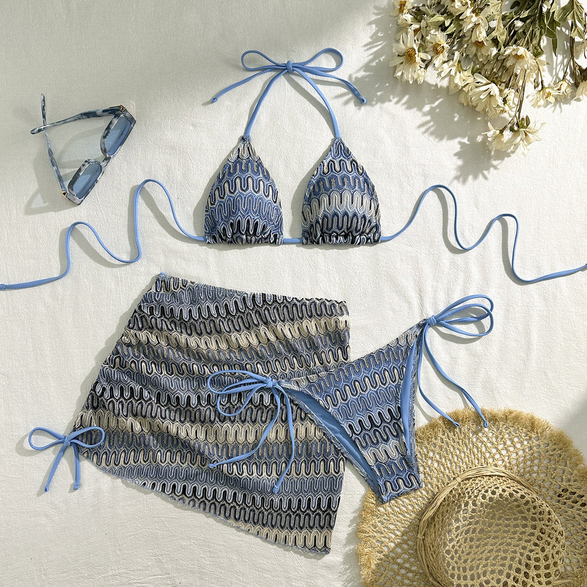 Embroidered Ombre Bikini Set