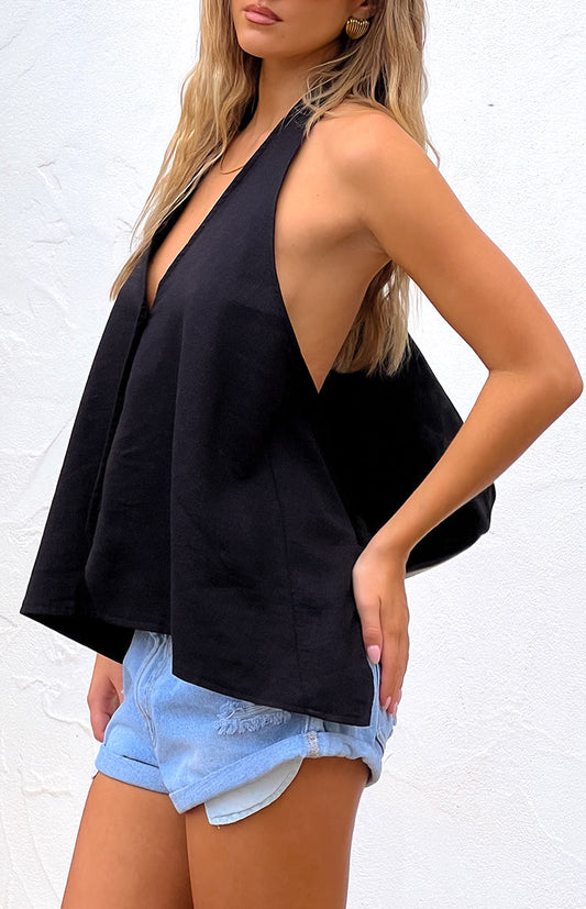 Petie Black Linen Blend Top