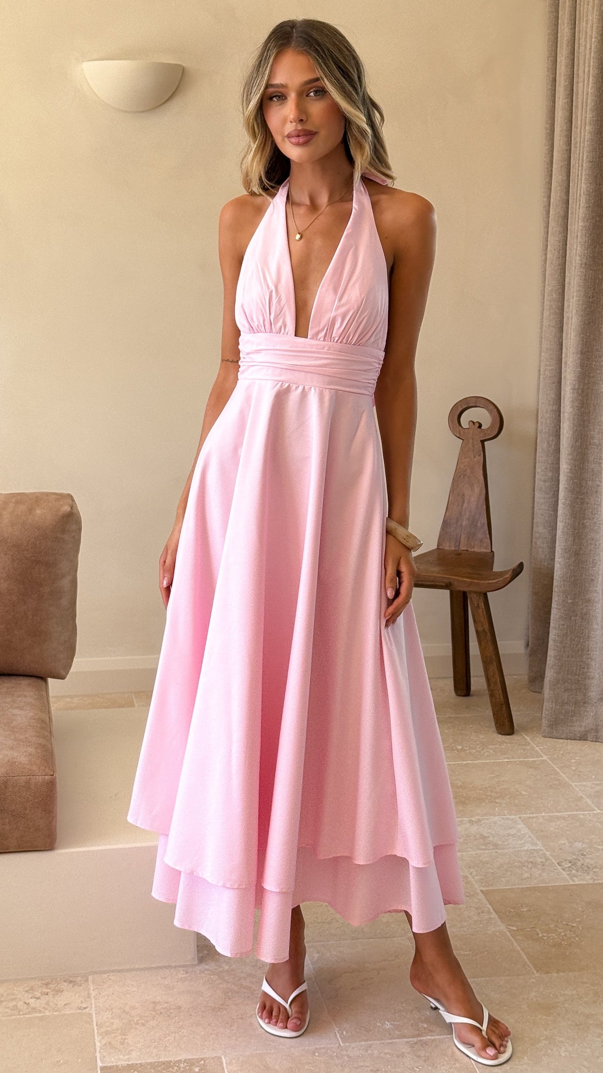 Kathy Halter Neck Maxi Dress - Light Pink