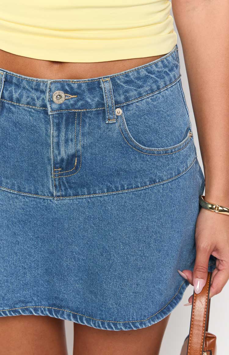 Quinley Mid Wash Denim Mini Skirt