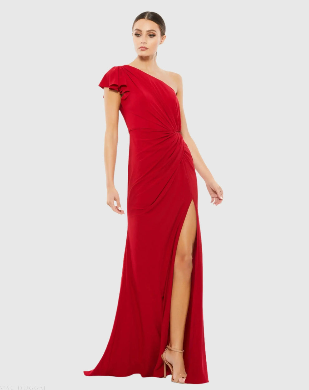 Long Formal One Shoulder Prom Gown One Shoulder Detail Mac Duggal 67858