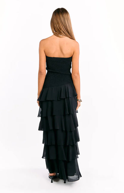 Riles Black Strapless Ruffle Maxi Dress