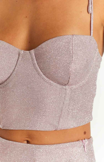 Rosa Pink Tie Shoulder Corset Top