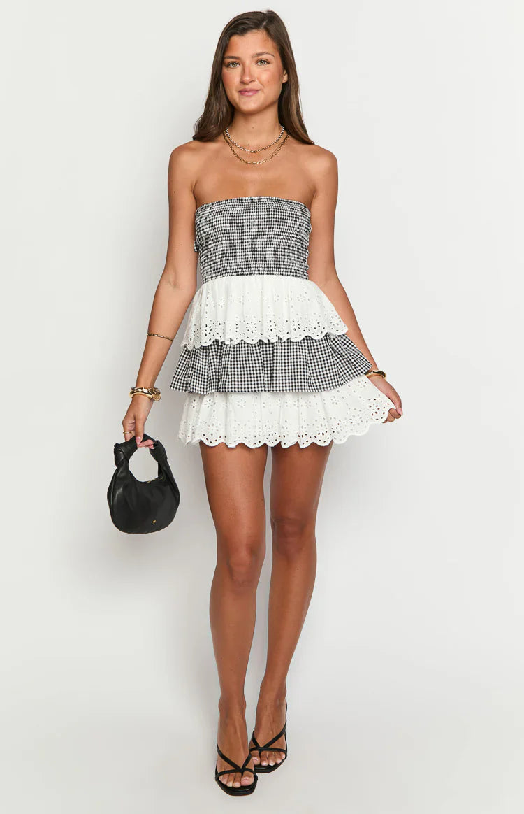 Rosealie Black And White Strapless Mini Dress