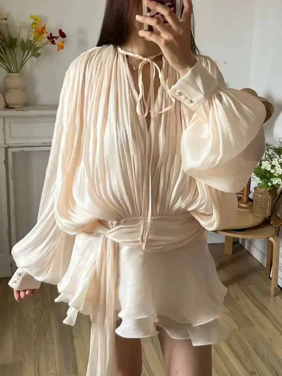 Women's A-Line Mini Dress with Long Sleeves & Empire Waist