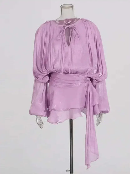 Women's A-Line Mini Dress with Long Sleeves & Empire Waist