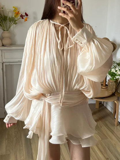 Women's A-Line Mini Dress with Long Sleeves & Empire Waist