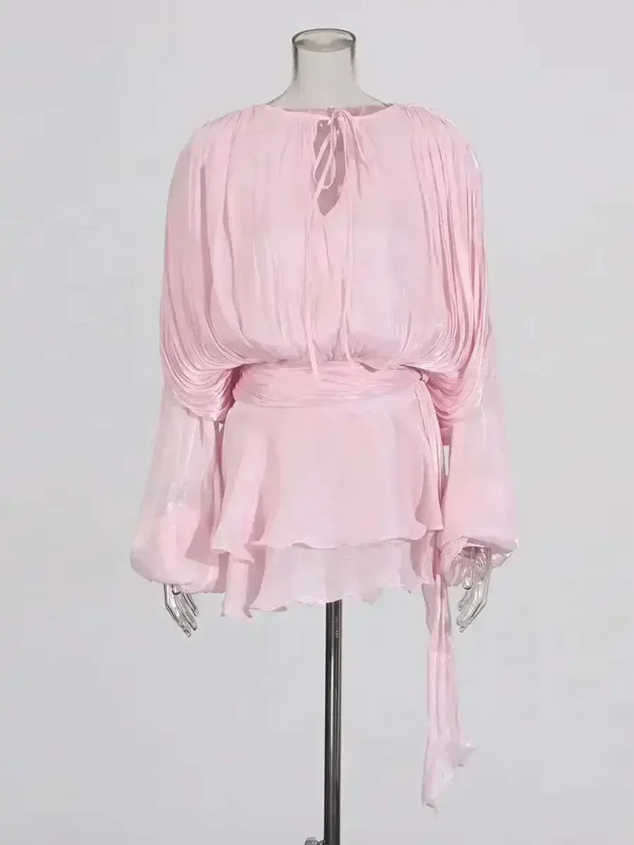 Women's A-Line Mini Dress with Long Sleeves & Empire Waist