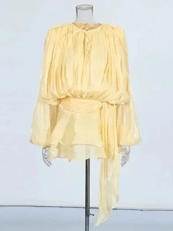 Women's A-Line Mini Dress with Long Sleeves & Empire Waist