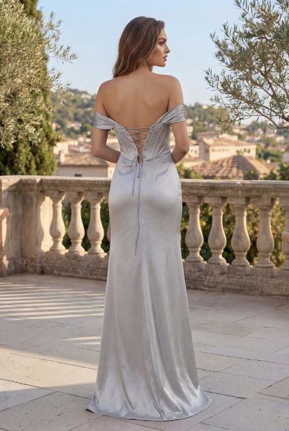Elegant Satin Off Shoulder Corset Prom Dress Formal Evening Gown
