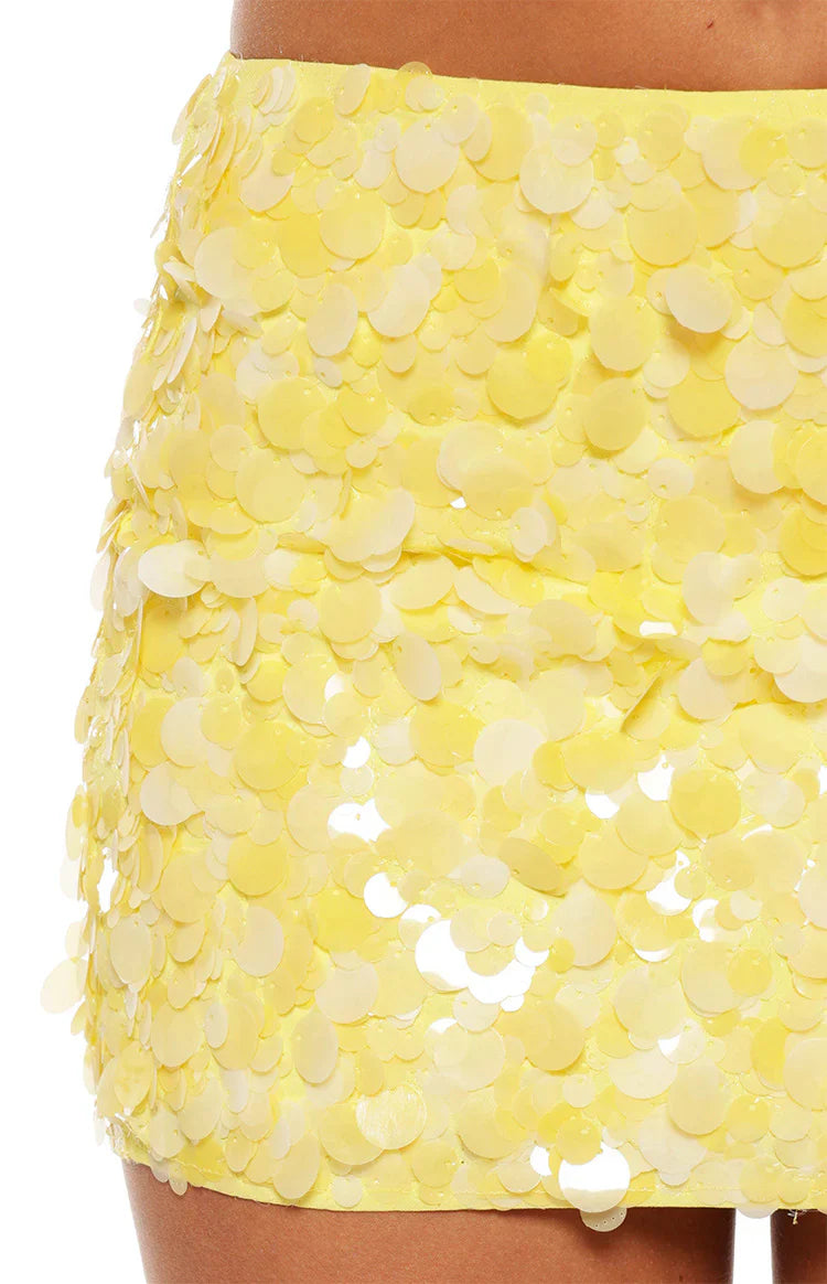 Spritz Yellow Sequin Party Mini Skirt