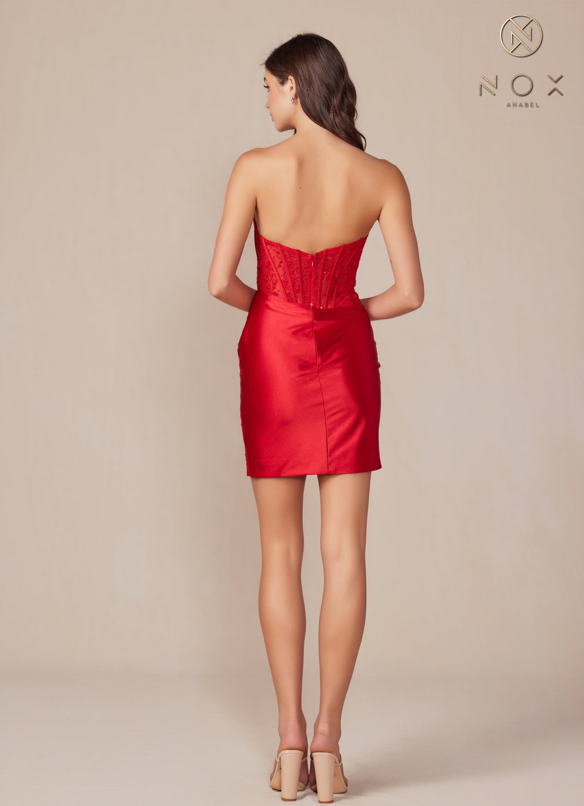 Nox Anabel T870 Fitted Short Applique Slit Cocktail Dress