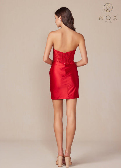 Nox Anabel T870 Fitted Short Applique Slit Cocktail Dress