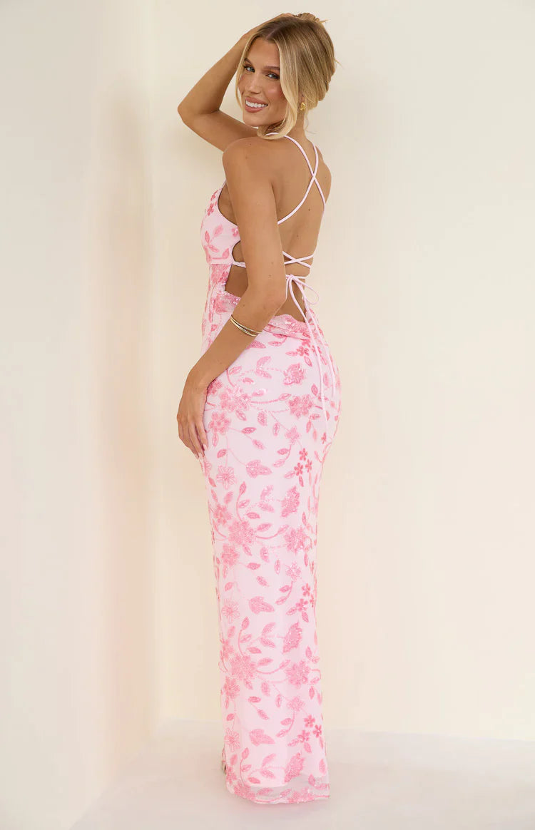 Tamia Pink Sequin Maxi Dress