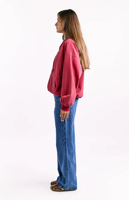 Tate Washed Red Oversized Hooded Jacket