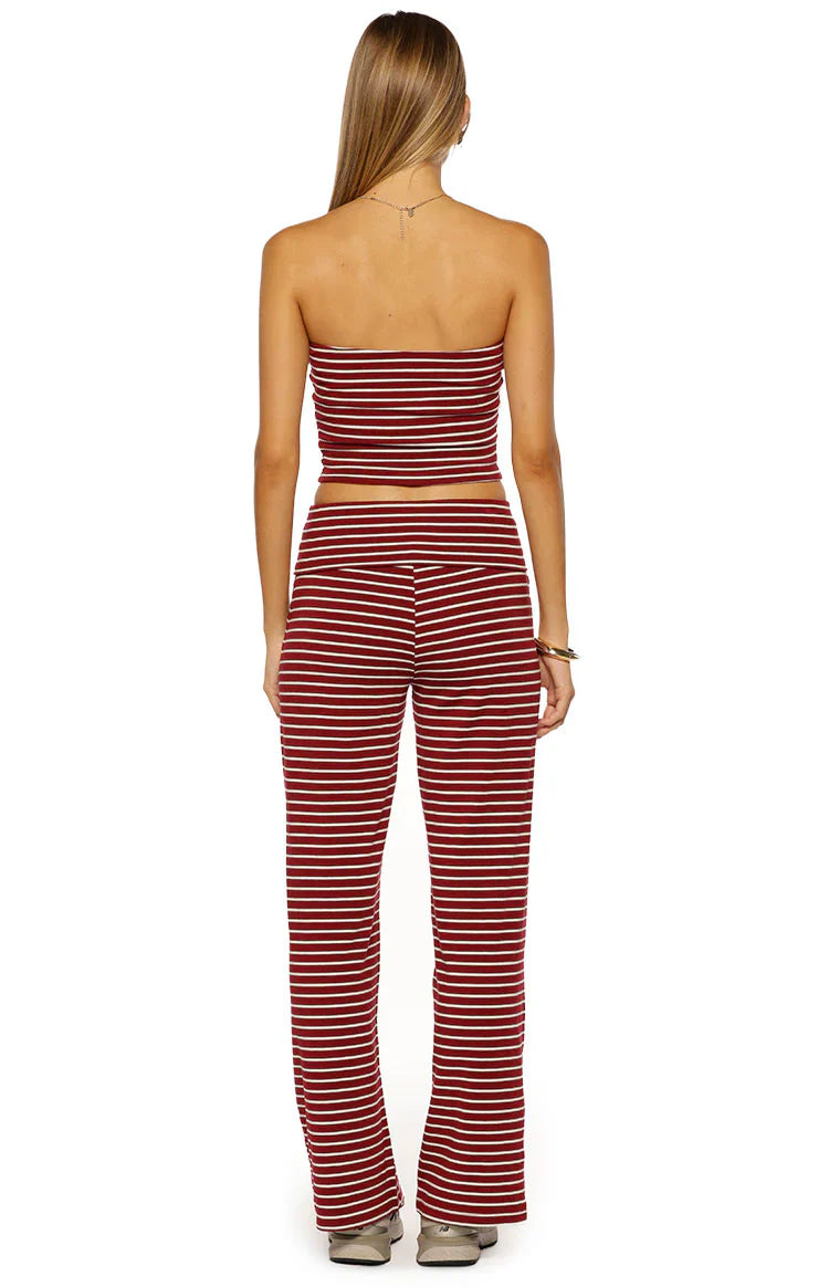 Vaeda Burgundy Stripe Strapless Tube Top