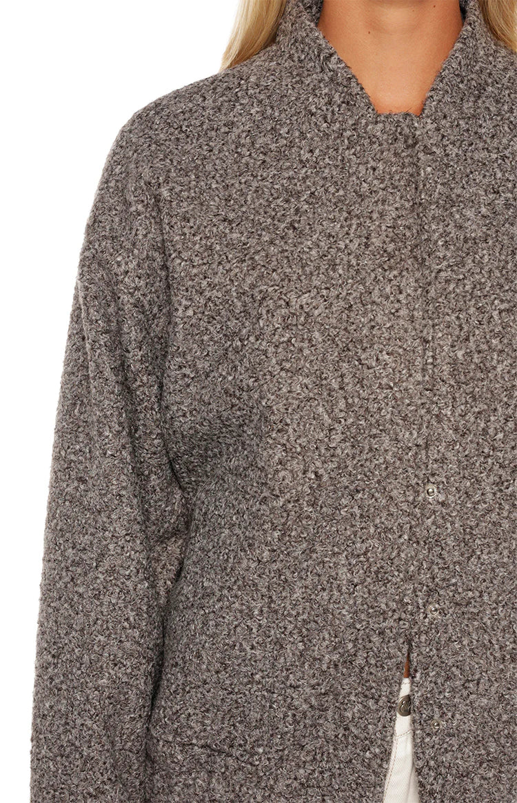 Warren Grey Boucle Button Up Bomber Jacket