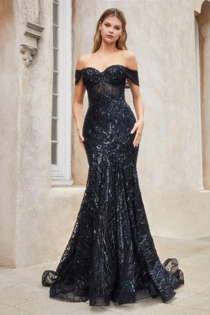 Off Shoulder Mermaid Sequin Formal Gown Andrea & Leo A1107