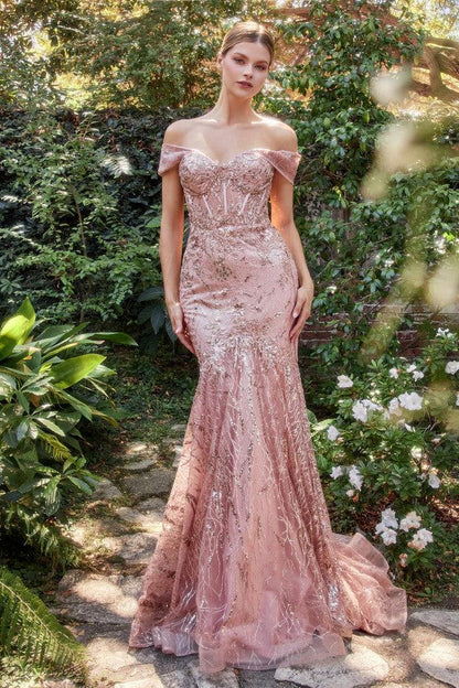 Off Shoulder Mermaid Sequin Formal Gown Andrea & Leo A1107