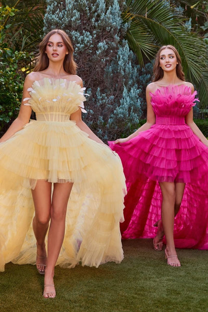 Andrea & Leo A1240 High Low Feathered Formal Prom Dress