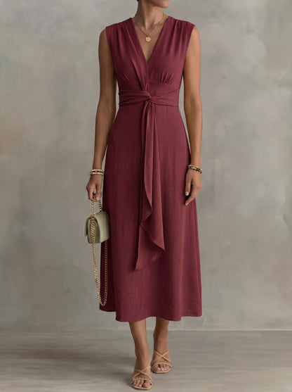 Augustine · Midi dress with thin straps and belted waist