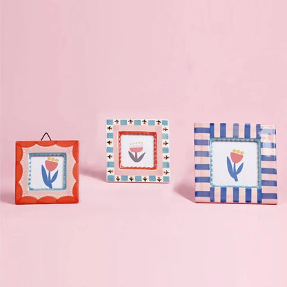 Blue floral stripe frame