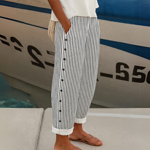 Caitlin | Striped Elegant Pants with Buttons