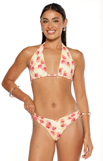 Coraya Yellow and Pink Floral Print Wrap Bikini Bottoms