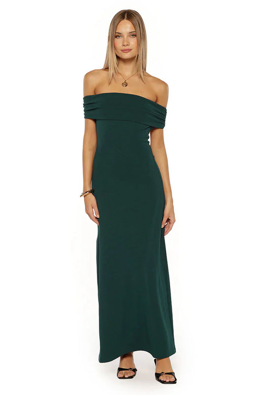 Erica Teal Crepe Off the Shoulder Maxi Dress