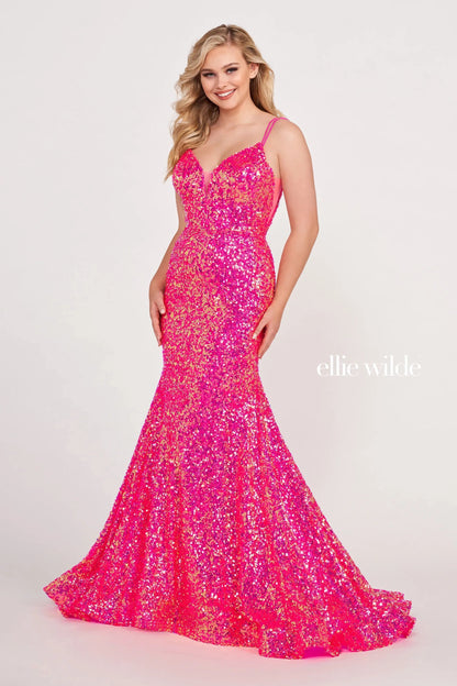 Ellie Wilde EW34016 Long Mermaid Sequin Formal Prom Gown