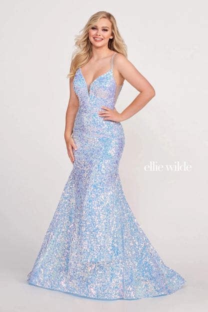 Ellie Wilde EW34016 Long Mermaid Sequin Formal Prom Gown